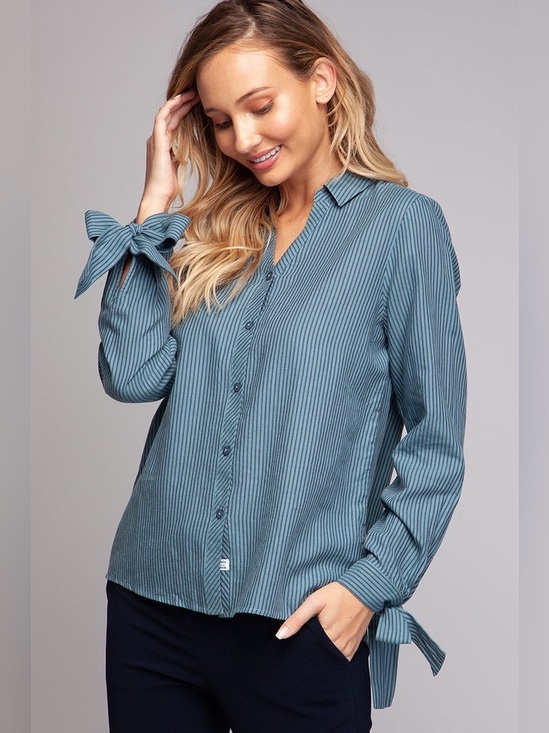 Mandalay and Company Tops - The Bow & Button Blue Stripe Shirt